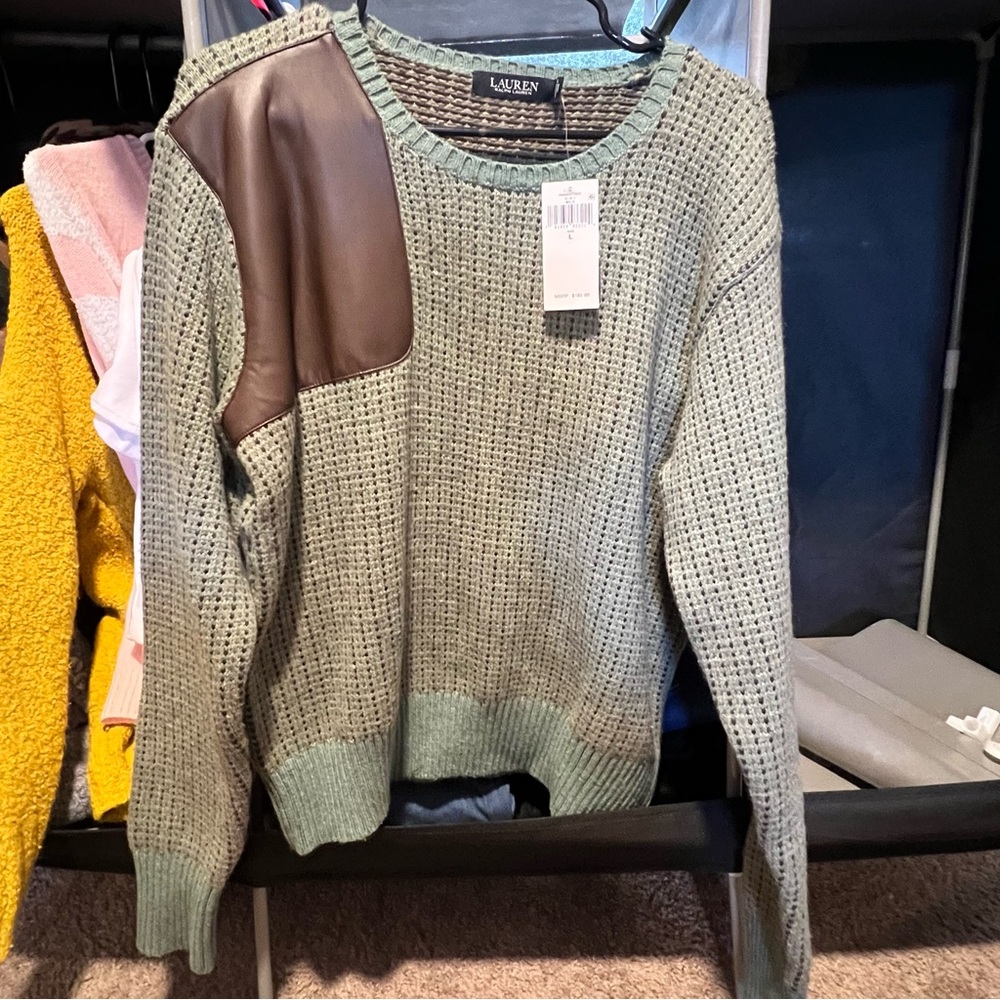 Lauren by Ralph Lauren Textured Knit Sweater in Green and Brown